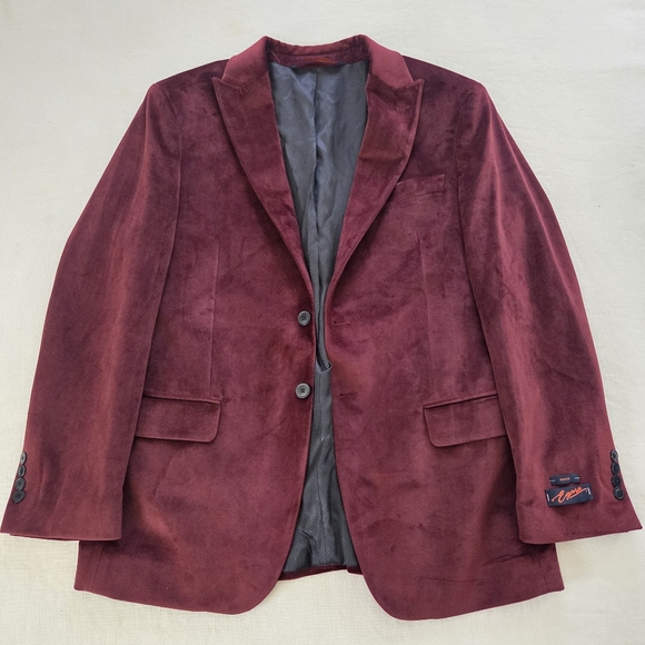NWT Egara Men's Burgundy Maroon Velvet Blazer Jacket Suit 42R